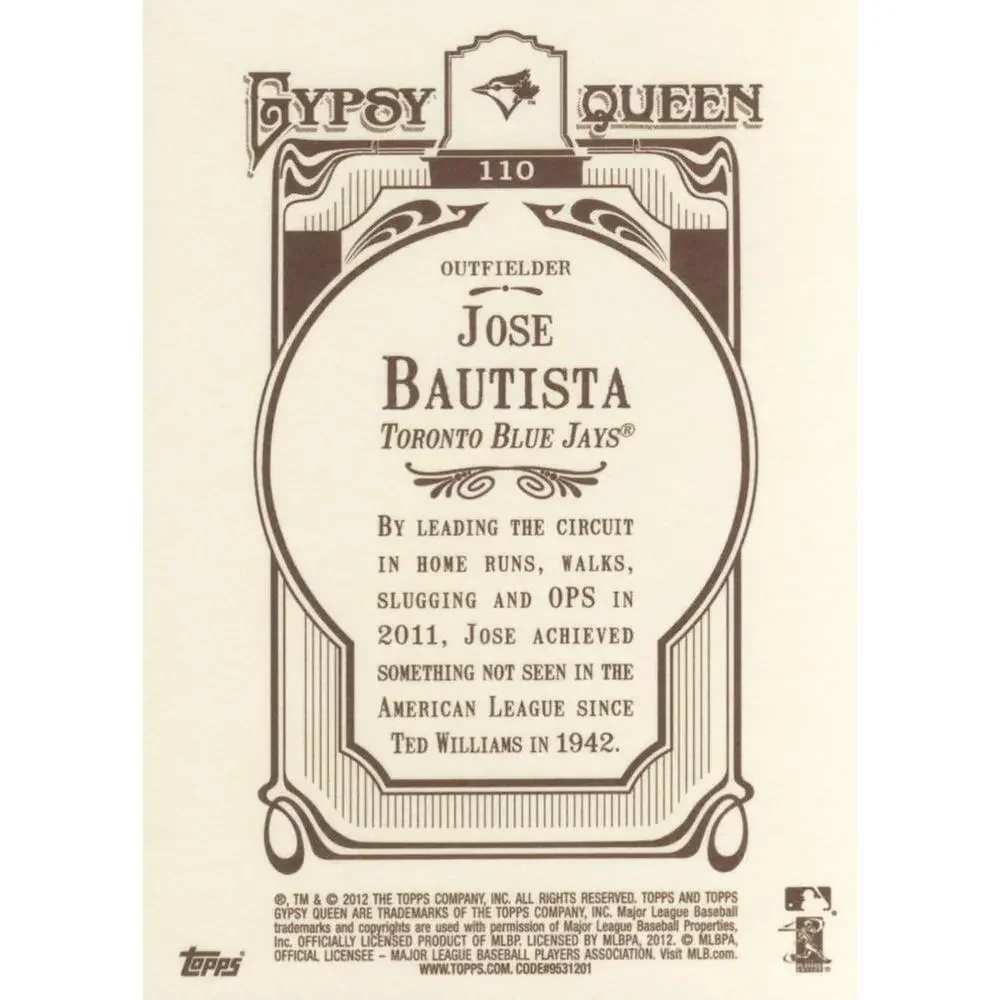 2012 Topps Gypsy Queen Jose Bautista # 110a Toronto Blue Jays